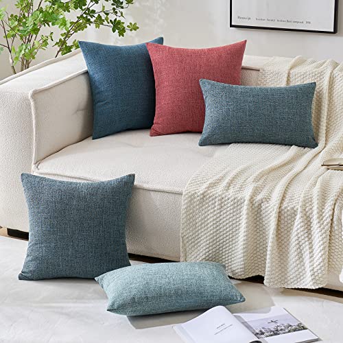 MIULEE Pack of 2 Decorative Linen Burlap Coastal Pillow Covers Farmhouse Accent Pillowcases for Sofa Car Couch Bedroom Living Room Decor 18x18 Inch Dusty Blue - color: Dusty Blue, size: 18" x 18" (Pack of 2)