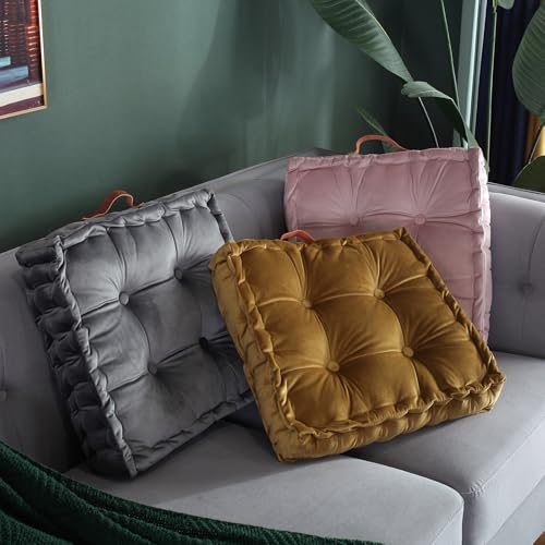 vctops Square Solid Color Velvet Seat Cushion with Handle Tufted Thicken Chair Pad Tatami Floor Pillow Cushion 16.5"x16.5"x4" Pink - color: Pink