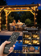 Brightown 58FT Solar String Lights Outdoor Waterproof, Patio Lights with Remote and 25+1 LED Shatterproof Bulbs, Dimmable & Timable, 3 Light Modes, Solar Lights Outdoor for Yard Camping Party Outside - size: 58FT(25 Sockets)