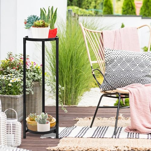 2 Tier Plant Stand Indoor Tall, Black Corner Tiered Round Plant Stand for Indoor Multiple Plants, Metal Flower Pot Stands Outdoor Holders Plant Shelf Display Rack for Balcony Living Room - color: 2 Tier-Black