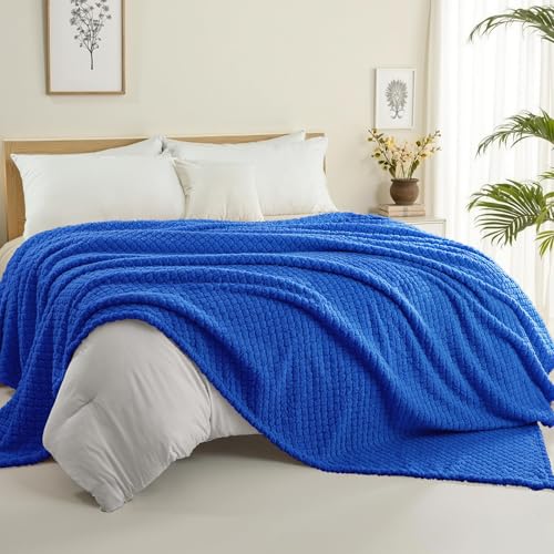 Exclusivo Mezcla Queen Size Fleece Blanket for Bed, Extra Soft Warm Decorative Fuzzy Blanket for Women, Lightweight Cozy Bedding Blankets, 90x90 Inches, Cobalt Blue - color: Cobalt Blue, size: Queen ( 90x90 IN )