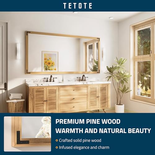 TETOTE 72 x 36 Natural Wood Mirror for Bathroom Wall/Bedroom/Living Room/Entryway Farmhouse Rustic Bathroom Vanity Mirror for Over Sink Waterproof (Horizontal/Vertical Mounted) - color: Wood, size: 36"L x 72"W