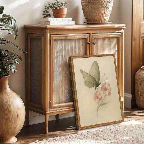 Framed Vintage Wall Art, Butterfly and Pink Floral Pictures Wall Decor, Retro Flower Moth Painting Canvas Prints Cottagecore Home Decor Aesthetic for Living Room Bedroom Bathroom 16x24 inch - color: Butterfly Pink Floral, size: 24"L x 16"W