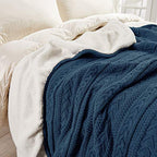 Longhui bedding Acrylic Cable Knit Sherpa Throw Blanket - Thick, Soft, Big, Cozy Grey Blue Knitted Fleece Blankets for Couch, Sofa, Bed - Large 50 x 63 Inches Gray Blue Coverlet All Season - color: Grey Blue, size: 50" x 63", Standard
