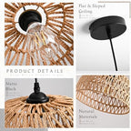 2 Pack Hemp Rope Woven Pendant Light Woven Light Fixture Boho Chandelier Light Fixture Wicker Pendant Lights Rattan Dome Wicker Chandelier for Dining Room Kitchen Island (Bulb Incl. - color: 12.2" Natural 2-Pack