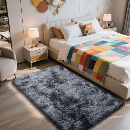 Shag Area Rug for Bedroom 3x5,Tie-Dyed Black Fluffy Area Rugs for Living Room,Soft Fuzzy Rug Non-Shedding Indoor Plush Carpet for Kids Bedroom Nursery Dorm Home Decor - color: Mottling Black, size: 3' x 5' (Rectangular)