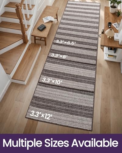 DEXI Hallway Runner Rug 3.3x8, Woven Braided Farmhouse Runner Carpet Indoor, Absorbent Thin Long Entryway Runners for Kitchen, Laundry Room, Patio Entrance, Striped Grey - color: Striped Grey, size: 3'3" X 8' (Rectangular)