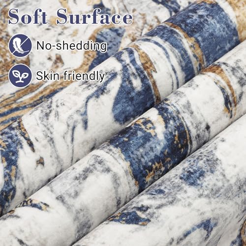 5x7 Abstract Oriental Style Area Rug, Elegant Vintage Thin Carpet, Delicate Decorative Design, Sophisticated and Beautiful for Living Room, Bedroom, Entryway, Office - Blue - color: Blue, size: 5' x 7' (Rectangular)