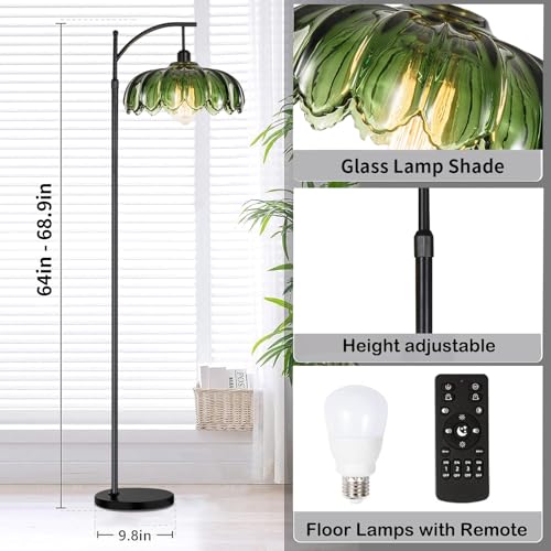 QIYIZM Glass Floor Lamp for Living Room,Bedroom,Gold Dimmable Standing Lamp with Remote,Mid Century Modern Brass Tall Lamp Boho Vintage Retro Floor Lamps Arc Green Flower Floor Light Lamp Bohemian - size: 04-Floor Lamp
