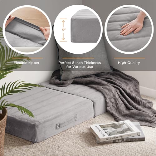 Codi Floor Cushions for Adults, Large Meditation Pillows with Thick Foam and Soft Tufted Covers, Washable Square Seating for Couch and Yoga Sitting, 22×22×5 inch Grey - color: Grey, size: 22 Inch (Pack of 1)