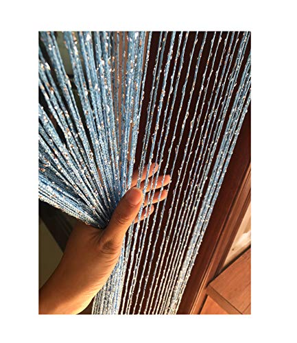 1x2 M Door String Curtain Rare Flat Thread Fringe Panel Room Divider Cute Strip Tassel for Wedding Coffee House Restaurant Parts - color: Sky Blue