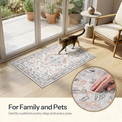 HOOBRO 2 x 3 Area Rugs Washable, Small Rugs for Entryway Kitchen Bathroom Mat Indoor Low Pile Soft Rug, Non-Slip Backing Stain Resistant Carpets, Pet Friendly Machine Washable, Vintage Beige EF01AR01 - color: Vintage Beige, size: 2' x 3' (Rectangular)