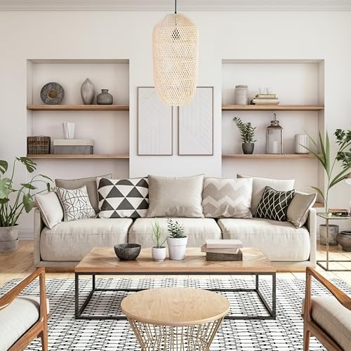 FOREVER BAMBOO Handcrafted Indonesian Natural Rattan Pendant Light Shade Wicker Light Fixtures Luxurious Cylinder Shape Woven Lampshade Chandelier Interior Decor, 21 in H x 10 in W - style: Flores Cylinder