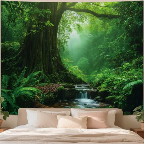 Apdidl Forest Nature Green Extra Large Tapestry for Bedroom Decor, Misty Landscape Large Tree Tapestries Wall Mural Hanging, Fantasy Scenic Big Tree Rivers Backdrop for Living Room Indoor Outdoor Decoration 71"X90" - color: Forest Tree Tapestry, size: 90"