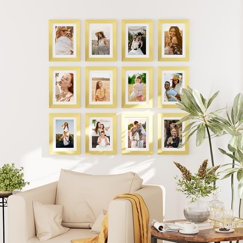decorUhome 5x7 Picture Frame Set of 10, Display Photos 4x6 with Mat or 5x7 Unmatted for Picture Frames Collage Wall Decor, Gold - color: Gold, size: 5x7