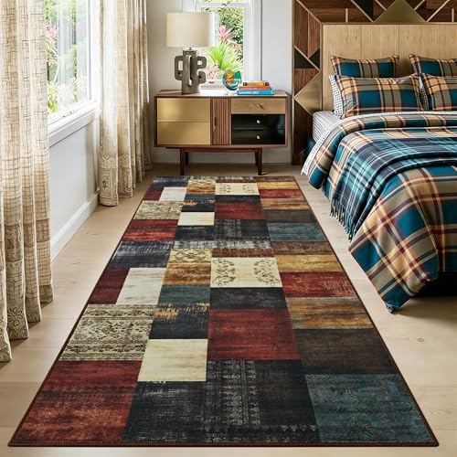 Tepook Modern Runner Rug for Living Room, 2x6 Washable Rugs for Bedroom Hallway, Geometric Patchwork Runner Rug Non-Slip Indoor Throw Carpet for Entryway Kitchen Office Home Decor, Multi - color: Multi Color, size: 2 X 6 Feet