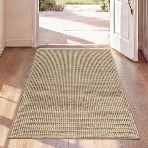 2x4 Entryway Runner Rug, Washable Runners for Kitchen, Non Slip Woven Entrance Door Mat, Stain Resistant Rugs for Hallway Living Room Bedroom Laundry Room (2'x4', Brown) - color: Brown, size: 2' x 4'