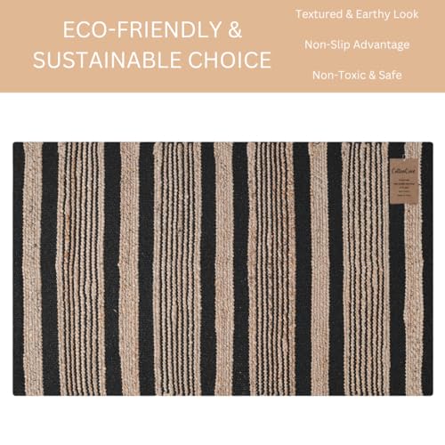 Area Rug Farmhouse 2x3 Feet - Hand Woven Jute Cotton Rug Bohemian Rustic Vintage - Non Slip Floor Rug for Bedroom Living Room Kitchen Dorm Entryway Hallway - Area Rug Natural Black - color: Natural Black, size: 2'x3'