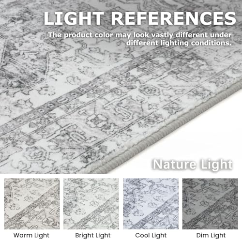 KOZYFLY Small Area Rug 2x3 Ft Rugs for Entryway Washable Boho Entry Rug Non Slip Door Mat Indoor Entrance Faux Wool Vintage Printed Kitchen Rug Throw Rugs for Entrance Kitchen, Gray - color: Light Grey/White, size: 2' x 3' (Rectangular)