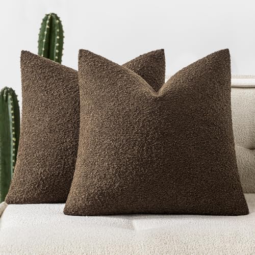 Pack of 2 18x18 Inch Decorative Boucle Throw Pillow Covers Textured Square Pillowcaes Accent Solid Cozy Soft Cushion Covers Home Decor for Sofa Couch Living Room Home Decor,Chocolate Brown - color: Chocolate, size: 18" x 18" (Pack of 2)