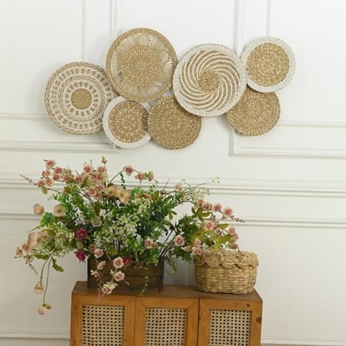 Wicker Wall Decor Set – Boho Basket Wall Art, Natural Woven Wall Art for Living Room Bedroom, Seagrass Decorative Plates For Wall Hanging, Flat and Lightweight - size: Medium