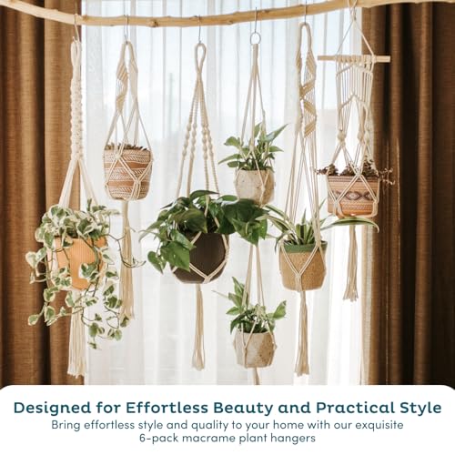 Nook Theory 6-Pack Macrame Plant Hangers with 12 Hooks - Hanging Planters for Indoor Plants, Boho Macrame Hangers Indoor Outdoor, Decorative Plant Hanger Indoor (Black) - color: 6-pack Black