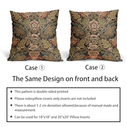 Vintage Floral Green Leaf Pillow Covers 18x18 Inch Set of 2 Boho Tapestry Plant Botanical Decorative Pillow Cases Outdoor Linen Square Cushion Cover Farmhouse Decor for Bedroom Home Sofa Couch Bed