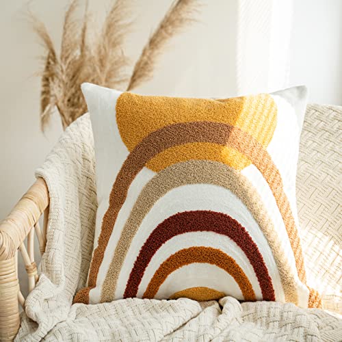 Modern Boho Throw Pillow Cover Soft Woven Tufted Neutral Pillowcase,Simple Geometric Textured Pattern Decorative Abstract Bohemian Cushion Sham for Bed Couch Living Room,1 PC - color: Yellow, Brown, Gray