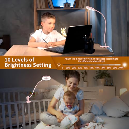 iZELL Desk Lamp, [3 Color Modes & 10 Brightness] LED Reading Light with Clamp, Silicone Flexible Arm Book Light for Kids Reading Book in Bed at Night Clip on Table, Headboard, Dorm - 15.8‘’ Pink - size: 15.8'' Pink
