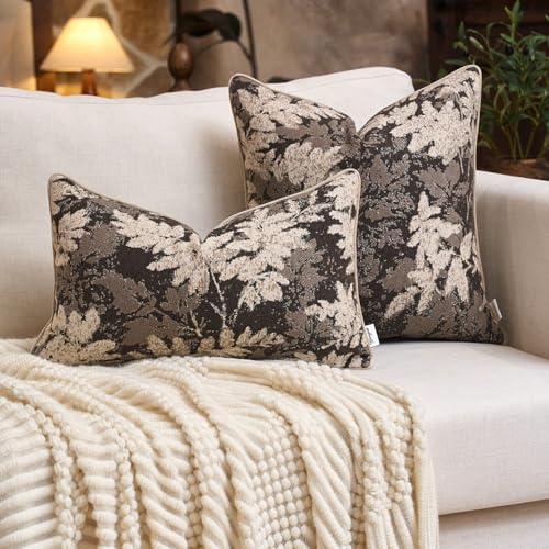 Yangest Neutral Leaf Pillow Cover 12 x 20 Inches, Vintage Chenille Rectangle Throw Pillow Cover Soft Leaves Nature Accent Couch Pillow Cover for Living Room Bedroom, Grey - color: Grey, size: 20" x 12" (Pack of 1)
