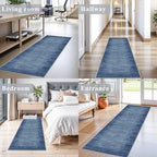 2x6ft Non-Slip Washable Kitchen Rug - Modern Carpet Runner for Hallway,Bedroom Bedside,Laundry Room,Entryway with Rubber Backing – Abstract Neutral Low-Pile Thin (Navy Blue,2x6) - color: Navy Blue, size: 2' x 6' (Rectangular)