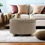 HomePop 28" Button Tufted Velvet Round Storage Ottoman - Fawn Velvet - color: Fawn Velvet