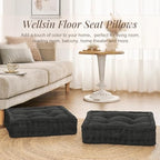 Wellsin Square Floor Pillows for Adults Kids - Meditation Floor Pillow Seating Cushion - Tufted Floor Cushion with Shredded Foam & Velvet Cover, 2 Pack, 20x20 Inch, Gray