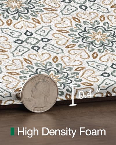 LUMI Anti Fatigue Kitchen Cushioned Mat for Floor, Padded Waterproof Runner for Standing, Stain Resistant Comfort Rugs for Home, Sink, Laundry, 24x87 - color: Beige and Blue, size: 87"L x 24"W x 0.4"Th