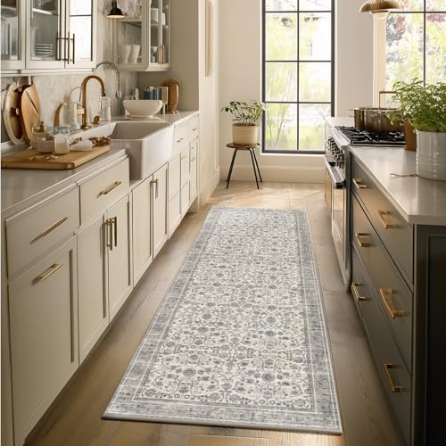 Machine Washable Hallway Runner Rug: 2'x6' Kitchen Rugs Soft Non-Slip Low Pile Vintage Boho Carpet Runners for Indoor Entryway Kitchen Bedside Bedroom Bathroom Farmhouse Decor - color: Beige/Grey/Multi, size: 2'x6'