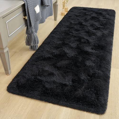DETUM Black Bedroom Rug 2X6 Runners Fluffy Area Rugs for Hallyway Entryway Kitchen Bedside Soft Kids Room Rugs Furry and Washable Kids and Pets Friendly - color: Black, size: 2 x 6 feet