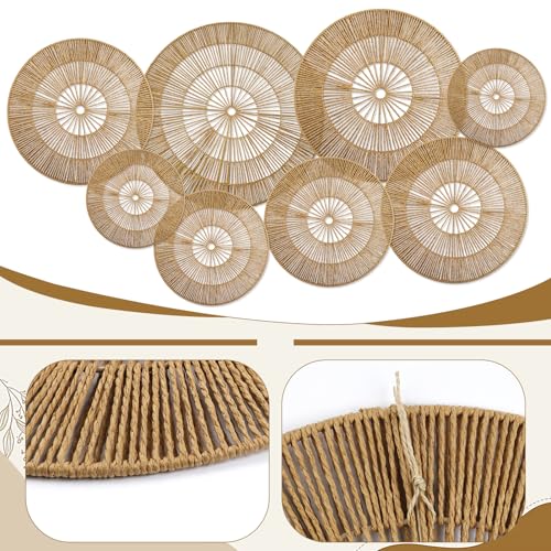 YIYA Set of 8 Boho Wall Decoration Jute Wall Decor Baskets Round Hand Woven Wicker Rattan Wall Art for Living Room Farmhouse Bedroom Nursery