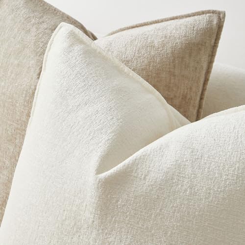 JUSPURBET 12x20 Lumbar Pillow Covers Set of 2 Decorative Throw Pillow Covers Case for Couch Sofa Bed Soft Chenille Cushion Covers with Hidden Zipper for Home Decor Living Room,Cream - color: Cream, size: 20" x 12" (Pack of 2)