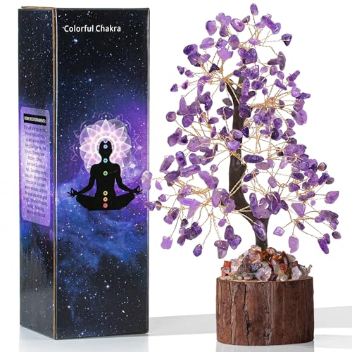 MAIBAOTA Purple Office Home Decor for Positive Energy Purple Tree Amethyst Crystal Tree of LifeFeng Shui Decor Money Bonsai Trees for Meditation - color: Purple