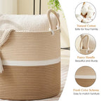 KAKAMAY Large Blanket Basket (18"x18"x16"),Woven Baby Laundry Hamper for Storage, Cotton Rope Blankets Baskets for Nursery, Laundry, Living Room, Pillows, Baby Toy chest with Handles (Light Brown) - color: Light Brown