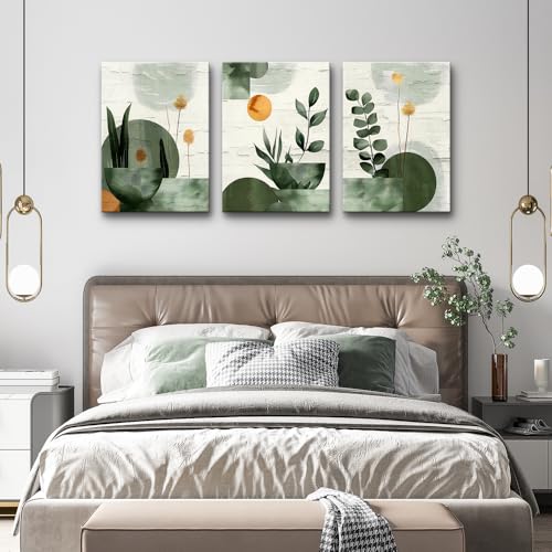 TTHYUEWS Boho Wall Art For Bedroom Canvas Wall Decor For Living Room Office Abstract Decorations Plant Wall Paintings Geometry Pictures Artwork Modern Bathroom Home Decor Ready To Hang 3 Piece - color: Boho Abstract Pictures, size: 12x16inches*3pcs