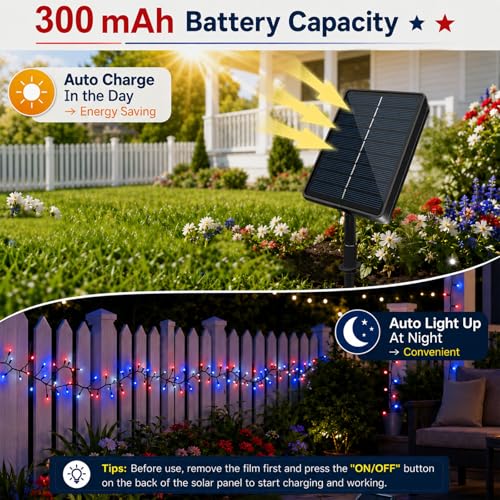 2Pack 240LED Red White and Blue Lights Outdoor, Total 45ft 4th of July Solar String Lights with 8 Modes, Patriotic Light Waterproof for Independence Day Memorial Day Home Garden Party Yard Decor - color: Red White Blue, size: 120LED*2pcs-solar