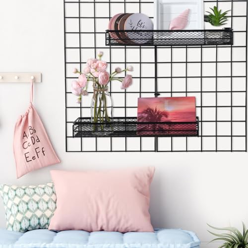 4 Pcs Metal Wire Mesh Basket for Gridwall Black Hanging Wire Mesh Basket with Hook Wall Mounted Organizer for Home Wall Display (Small) - size: Small
