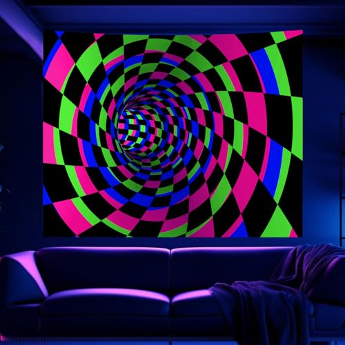 Atrippy Black Light 3D Posters Wall Tapestry for Bedroom, UV Reactive Checkered Tunnel Decor,Blacklight Upright Backdrop Wall Hanging for Gaming Dorm Living Room 51"x60" - color: D-Blacklight 3D Lines Tapestry, size: 60"L x 51"W