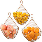 MyGift Set of 3, Farmhouse Copper Metal Wire Mesh Wall Hanging Baskets, Wall-Mounted Storage Basket, Decorative Kitchen Fruit Wall Basket Produce Holder