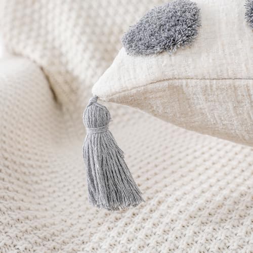 PANOD Super Soft Farmhouse Decorative Plush Throw Pillow Covers 24 x 24 Grey,Solid Pom pom Tufted with Tassels Modern Accent Boho Square Cushion Cover Pillow Case for Couch Sofa - color: Light Grey, size: 24" x 24" (Pack of 1)