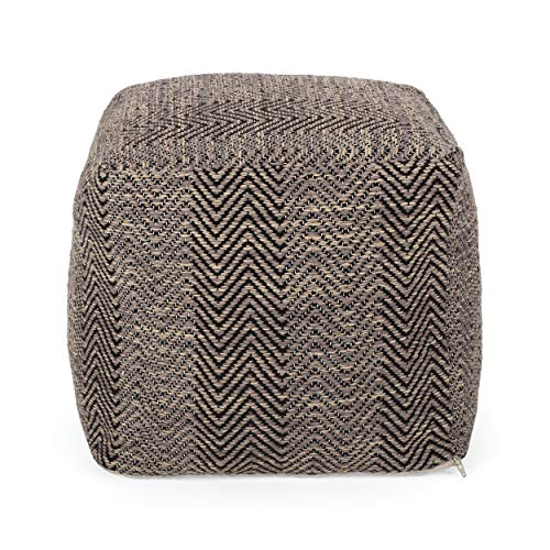 Christopher Knight Home Dora Hand-Crafted Cotton Cube Pouf, Brown, Beige, and Yellow