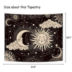 Wonrizon Sun and Moon Tapestry, Aesthetic Black Dark Spiritual Tapestries Mystic Burning Sun with Clouds Star Wall Hanging decor for Bedroom (59.1" x 59.1") - size: 59.1"L x 59.1"W