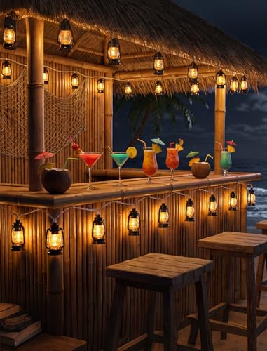 Vintage Kerosene Lantern String Lights, 12FT Retro Hurricane Lamp with 20 LED Black Kerosene Lights, Rustic Farmhouse Decorative Lighting for Camping, Patio, Fireplace, Wedding, Christmas Decor - color: 20 LED Oil Lights