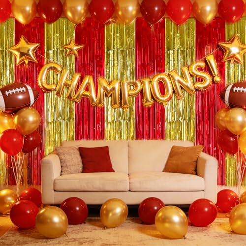 TONIFUL Red and Gold Fringe Backdrop Curtain 2026 Nurse Graduation Party 2Pcs 3.3 x 6.6ft Metallic Tinsel Foil Fringe Photo Booth Backdrop Door Streamers for Prom Birthday Retirement Party Decorations - color: Gold Red